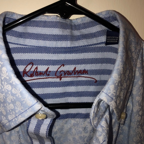 Robert Graham Shirt L Blue Skull Print Button down - Picture 5 of 8